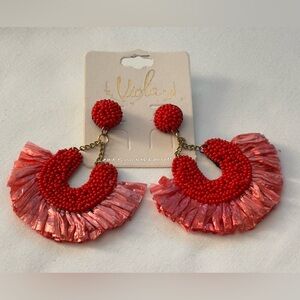 VIOLA Pink & Red Beaded Fringe Earrings
